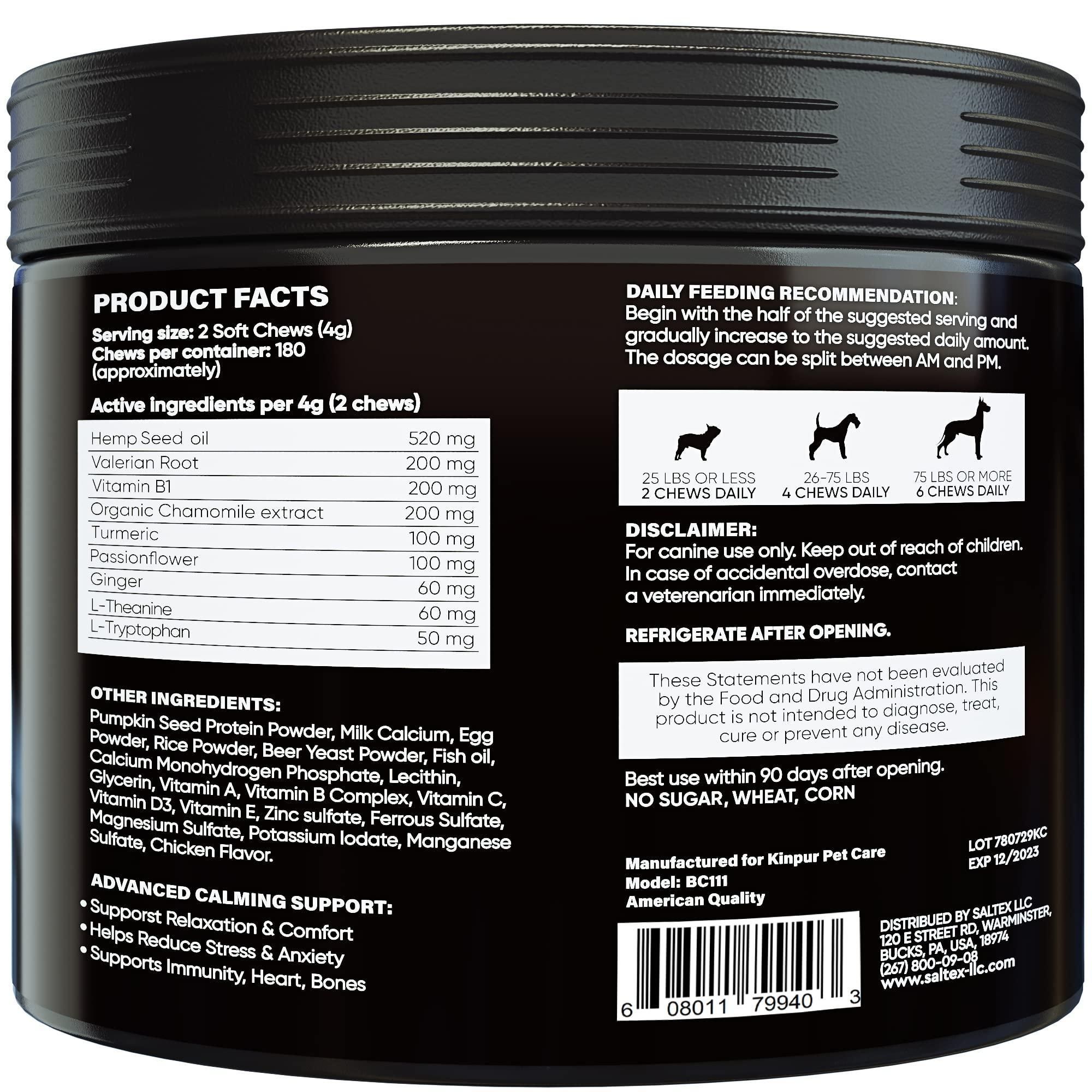 Hemp Calming Chews for Dogs with Vitamins and Minerals Natural Dog Calming Treats with Hemp Oil Help Your Dog Relax During Thunderstorms Separation Car Rides 180 Tasty Calming Dog Treats