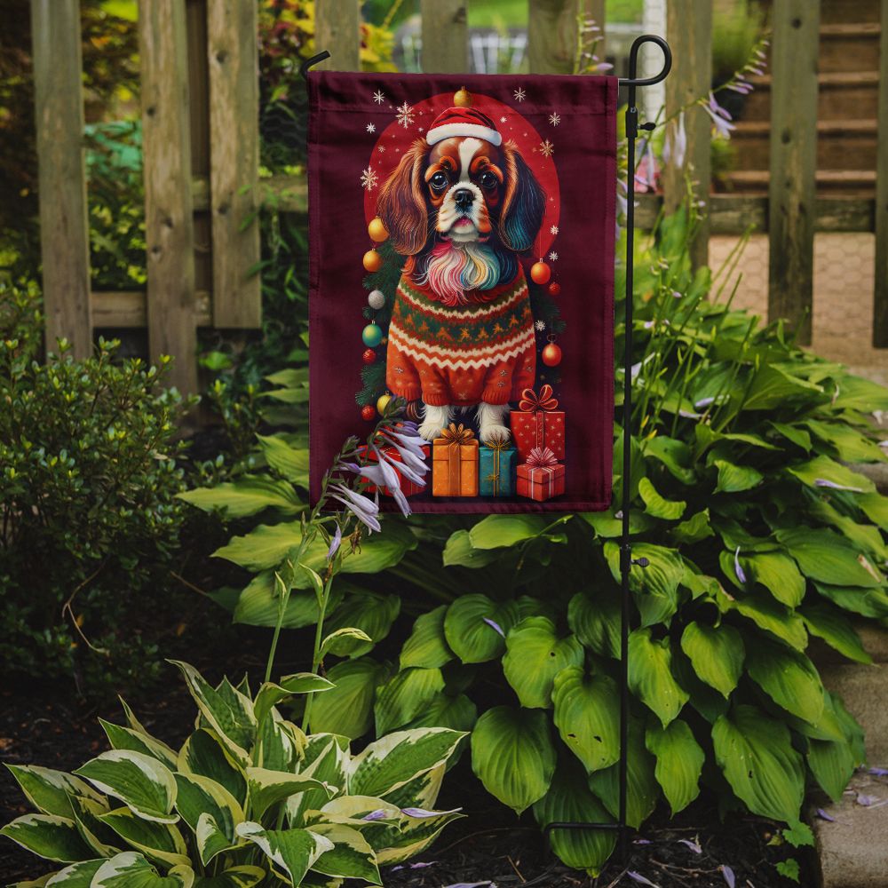 English Toy Spaniel Holiday Christmas Garden Flag Mailbox Flag Decorative Yard Flag Banner Outside Patio Artwork Yard Flower Beds, Garden Size, Multicolor