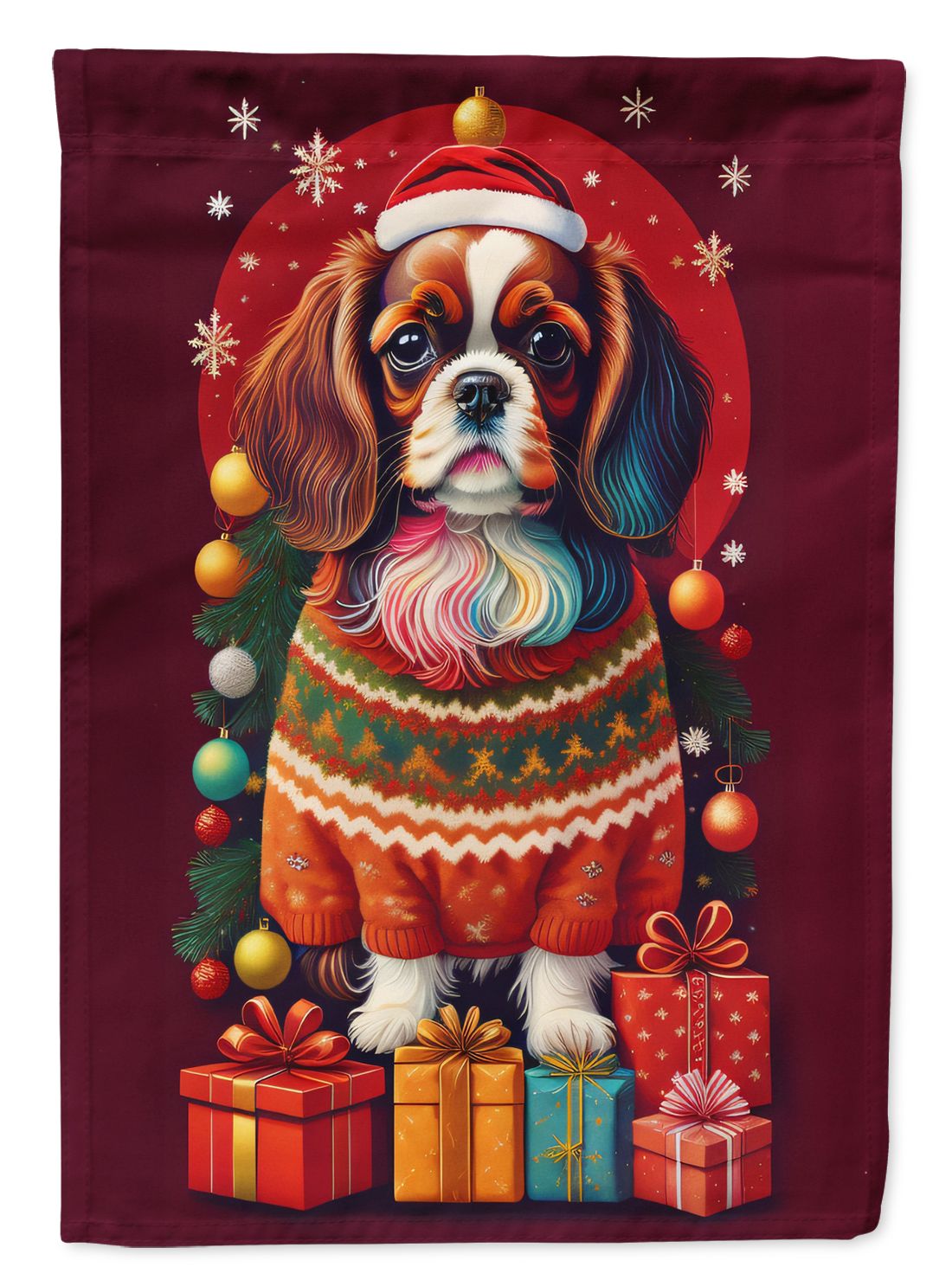 English Toy Spaniel Holiday Christmas Garden Flag Mailbox Flag Decorative Yard Flag Banner Outside Patio Artwork Yard Flower Beds, Garden Size, Multicolor