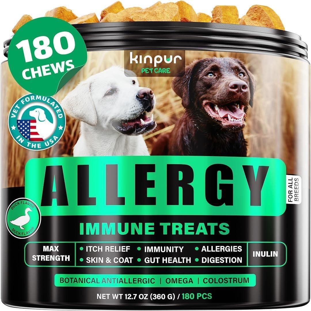 Natural Dog Allergy Chews for Dog Itch Tasty Allergy Relief Pet Supplement for Dry Itchy Skin Hot Spots Seasonal Dog Allergies 180 Anti Itch Immune Treats for Dogs Licking Paws Antihistamine